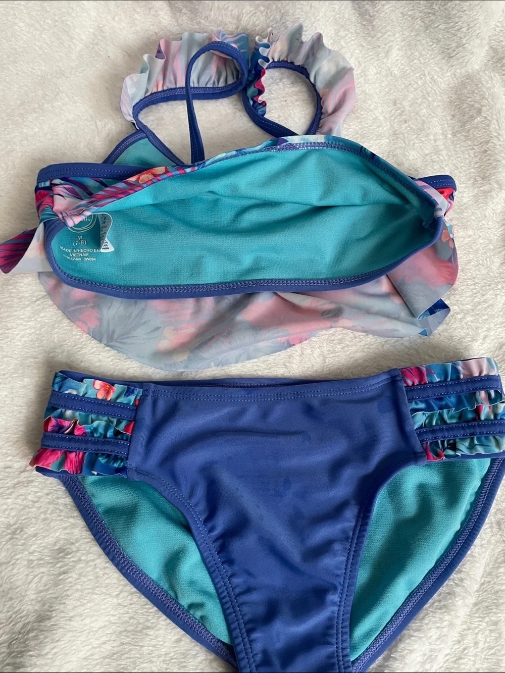 wonder nation Blue Floral Ruffle Two-Piece Bikini